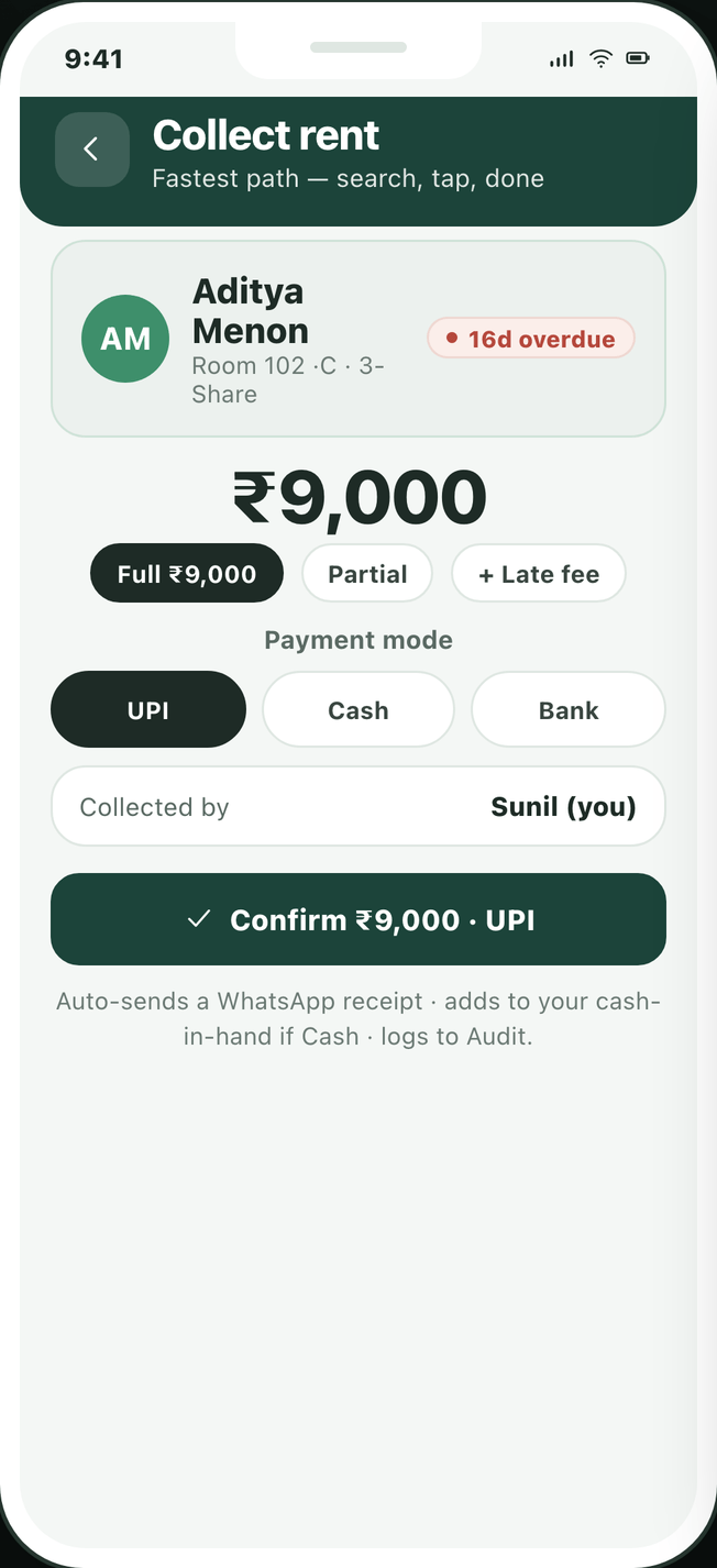 Owner app — collecting rent in two taps