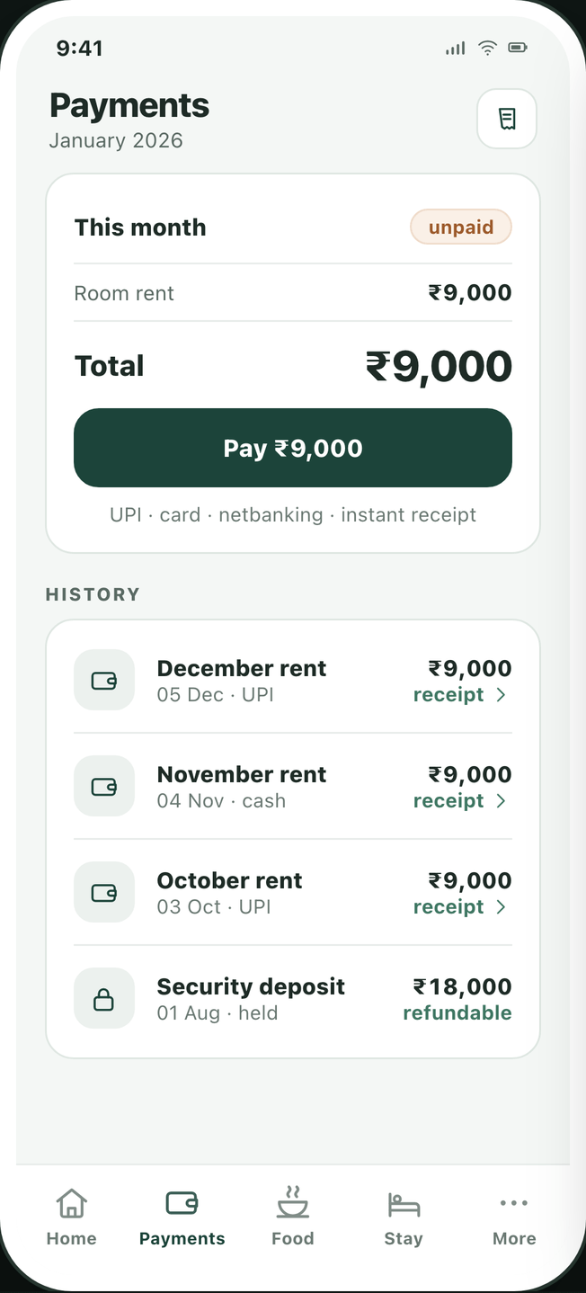 Resident app — rent and payments